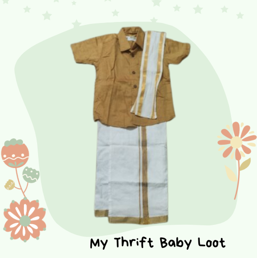 Like New Ramraj Littles cotton shirt and dhoti (0-2 years)